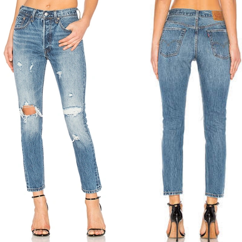 LEVI'S 501 Selvedge Cone Denim Skinny Jeans In Pacific Ocean Blues Wash 25.
